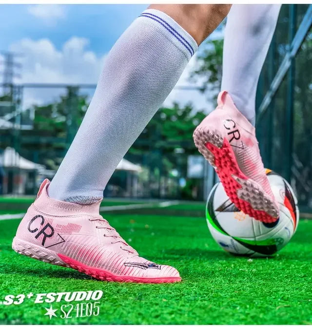 Kids Anti-Collision Toe Football Boots Lace-Up Closure Short Non-Slip Studs Wearproof Breathable Outdoor Grass Game Shoes