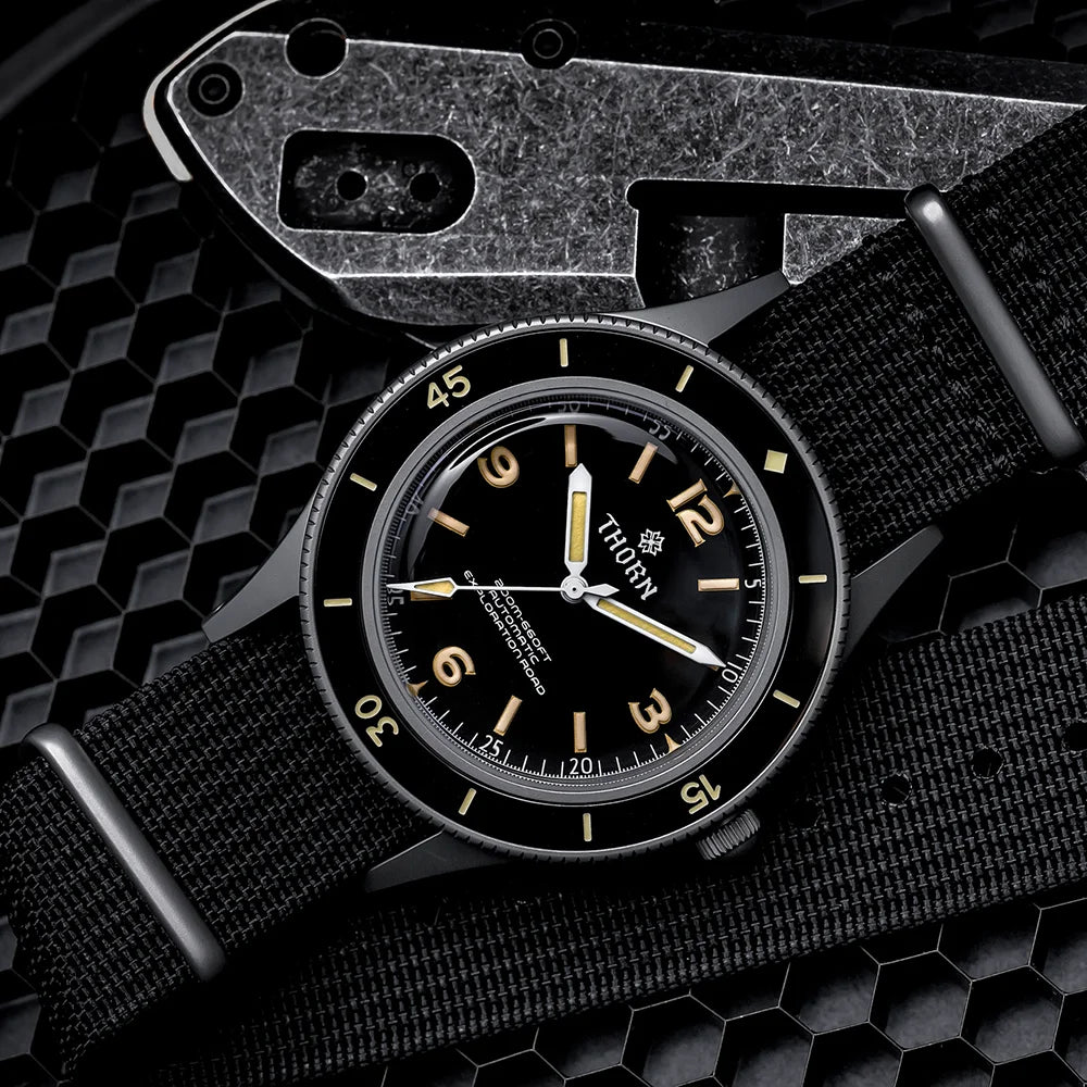 Thorn SHY033 Vintage 50-Fathoms Mechanical Watch NH35 Automatic Movement K9 Mineral Crystal 200m Waterproof Luminous Men Watch