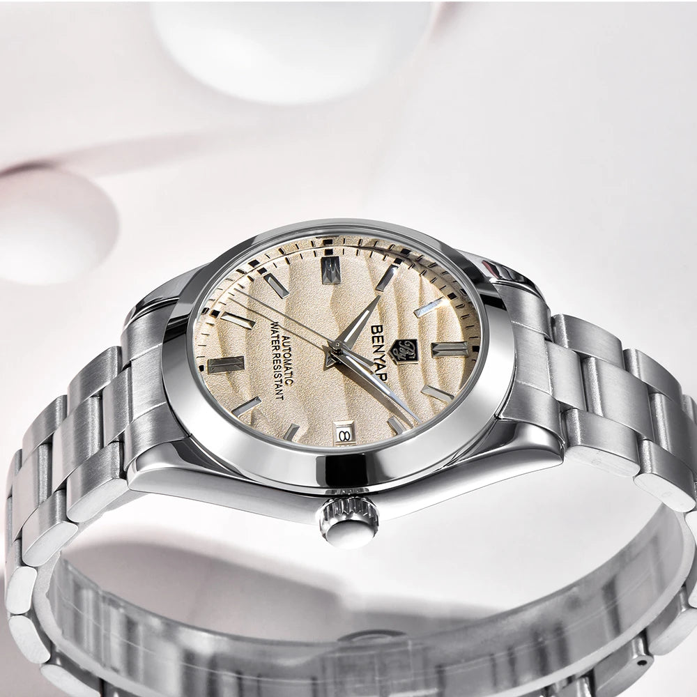 BENYAR luxury brand 40MM sand grain dial men's watch, stainless steel 50 meter waterproof automatic mechanical watch
