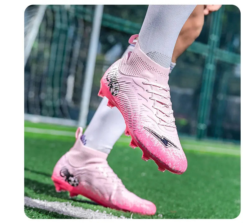 Uomo Donna Scarpe da calcio alte Antiscivolo Sneakers da calcio Traspiranti Scarpe da allenamento per futsal Scarpe da calcio da esterno su erba con tacchetti alla caviglia