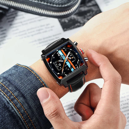Original Brand Watches For Men Luxury Design Square Mechanical Watch Men Leather Strap Waterproof Date Week Wristwatches Male