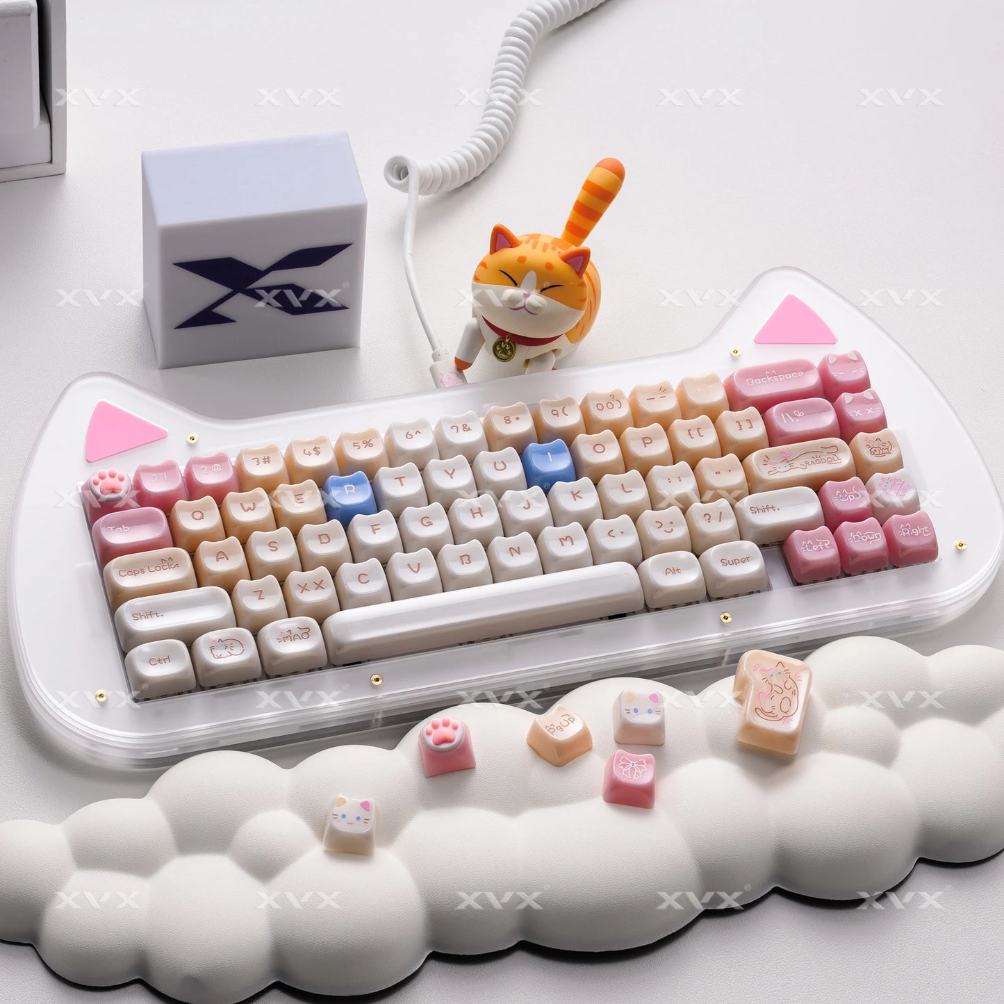XVX 148 Keys Cat Theme Keycaps MAO Profile Key Cap Korean Glossy Cute Keycap for Keyboard 61 64 68 78 87 96 98 104 108