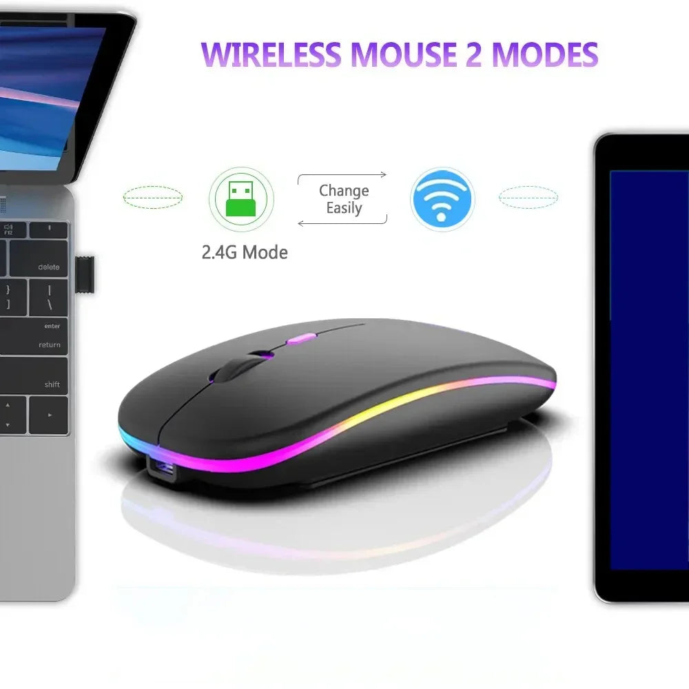 Ratón inalámbrico recargable de doble modo, compatible con Bluetooth y USB 2.4G, para ordenador, portátil, iPad, tablet y notebook, ratón gaming