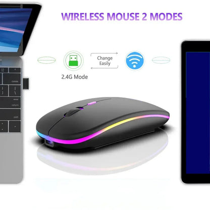 Ratón inalámbrico recargable de doble modo, compatible con Bluetooth y USB 2.4G, para ordenador, portátil, iPad, tablet y notebook, ratón gaming