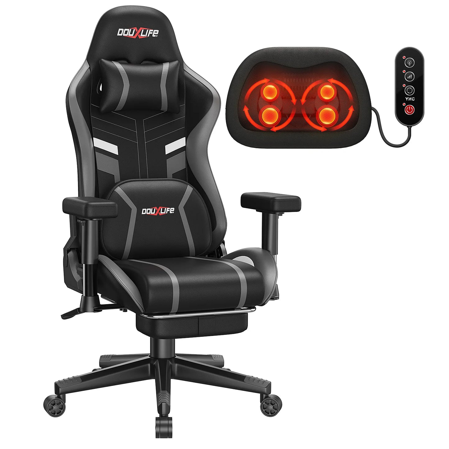GC-RC03 Gaming Chair Ergonomic Office Chair with Kneading Massage and Heating 90°-175° Recline for Computer Gaming Home Office
