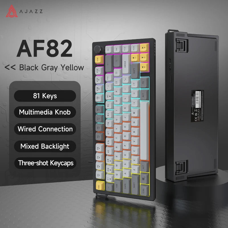 AJAZZ AF82 Office Low Profile Tastatur RGB kabelgebundene/kabellose Gaming-Tastatur 75% Layout 82 Tasten 4000mAh Akku für Win/Mac