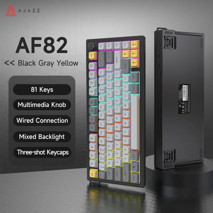 AJAZZ AF82 Office Low Profile Tastatur RGB kabelgebundene/kabellose Gaming-Tastatur 75% Layout 82 Tasten 4000mAh Akku für Win/Mac