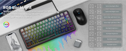 ATTACK SHARK M86 Wireless Mechanical Gaming Keyboard, 75% Gasket Hot Swappable RGB Mechanical Keyboard with Side-Printed PBT Keycaps, Tri-Mode Custom Gaming Keyboard