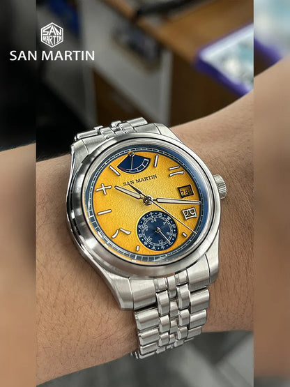 San Martin 39mm Miyota 9132 Power Reserve Display Men's Luxury Sport Watch Automatic Mechanical Waterproof Original Design SN0144