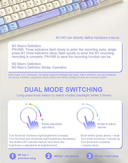 AULA S99 Keyboard 3-Mode Wireless Bluetooth Wired RGB Ergonomic 99Key Typing Mute Gaming Keyboard Custom PC Accessories Gifts