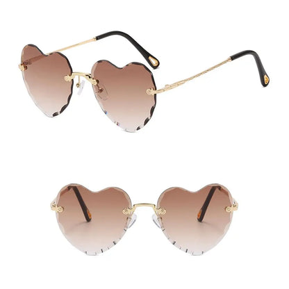 Heart Sunglasses Rimless Metal Frame Heart Shaped Sunglasses Gradient Lens Love Heart SunGlasses Women Eyewear UV400 Protection