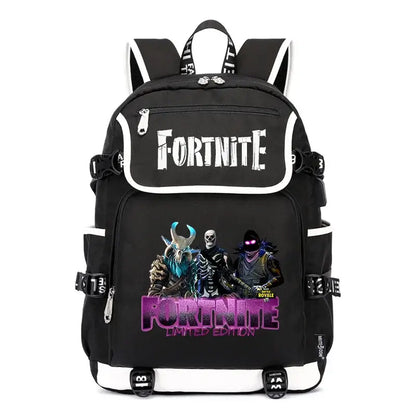 Mochila Fortnite de Grande Capacidade, Saco de Ombro Casual com Porta USB, Unissexo, Estilo Anime, para Estudantes, Nova Mala Escolar Elegante, Presente de Papelaria