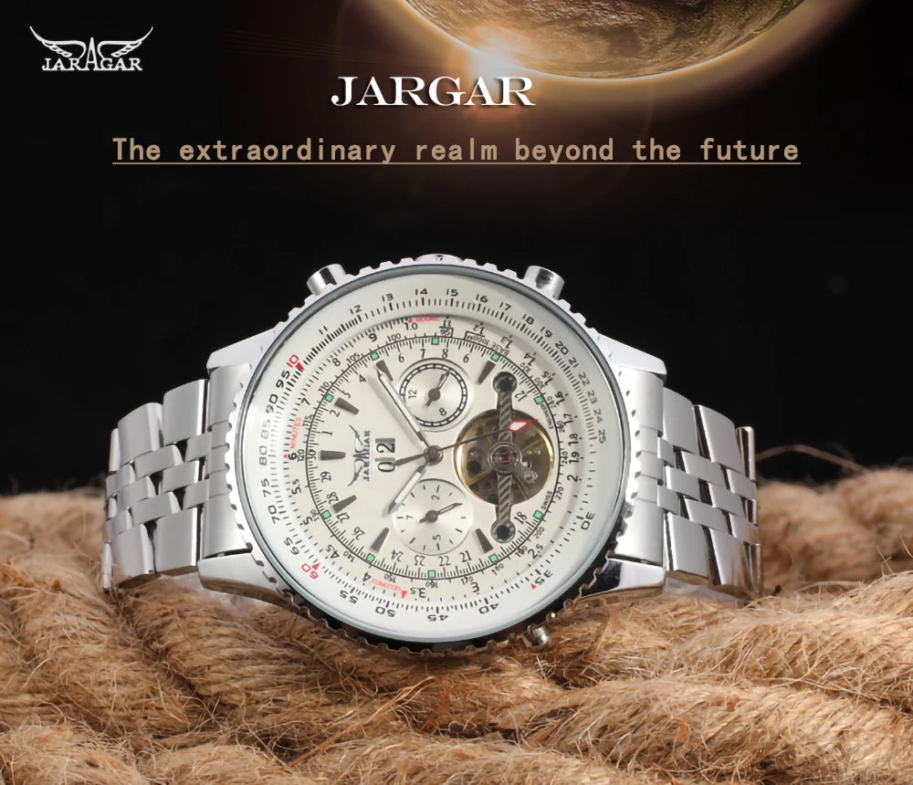 Jaragar 50MM Automatic Mechanical Watch for Men, Multifunctional, Date Month Week Display, 3ATM Waterproof, Business Casual Style