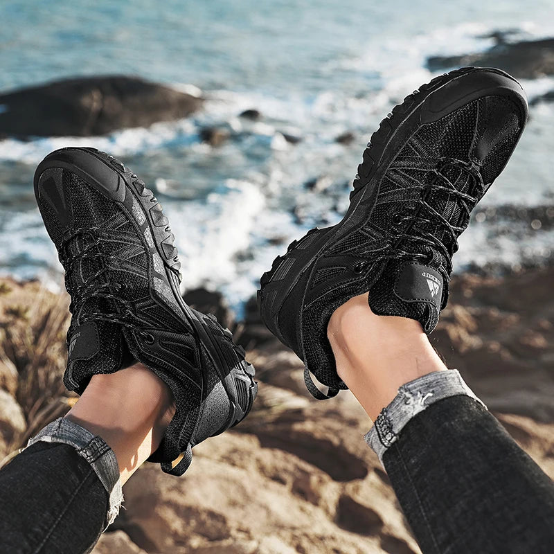 HIKEUP Sneakers traspiranti, ammortizzate e antiscivolo - Scarpe da trekking da uomo - Scarpe da corsa e trekking - Scarpe da montagna per attività all'aperto da uomo