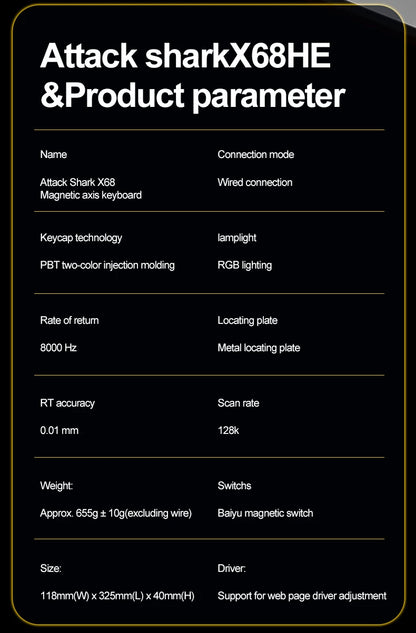 ATTACK SHARK X68HE X68Pro He Magnetic Mechanical Keyboard for Pro Gaming 0.01mm Rapid Trigg 8000Hz SOCD/Rs 0.125ms 128K Rate