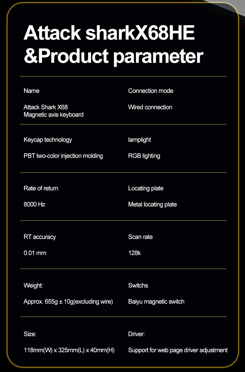 Tastiera a switch magnetici ATTACK SHARK X68HE cablata e FREEWOLF F68 cablata F68Pro wireless per gaming professionale 8K Hz 0.01mm Rapid Trigger