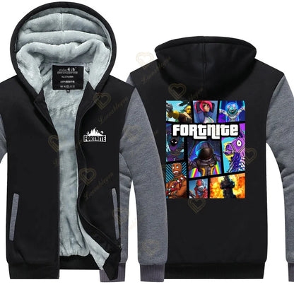 Winter Warm Fortnite Luminescent Hoodies Men Women Game Cosplay Sweatshirts Thick Fleece Zipper Couple Jacket & Coat
