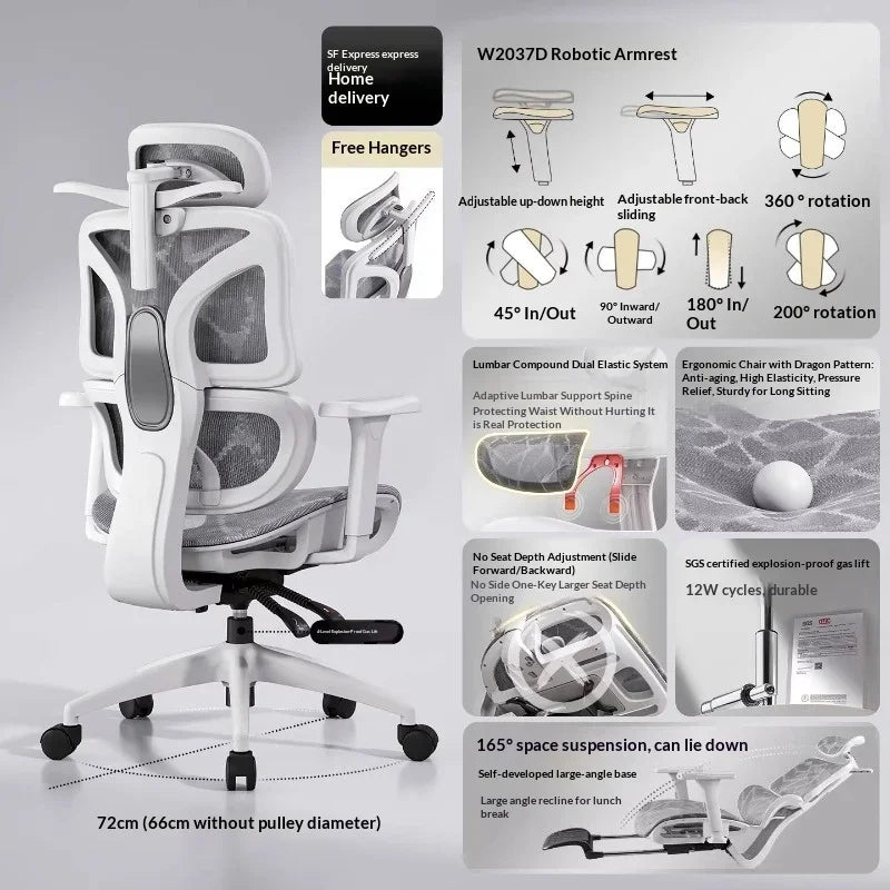 Silla de oficina de malla ergonómica con soporte lumbar ajustable, giratoria y reclinable, con reposacabezas y ruedas, para home office, oficina y gaming