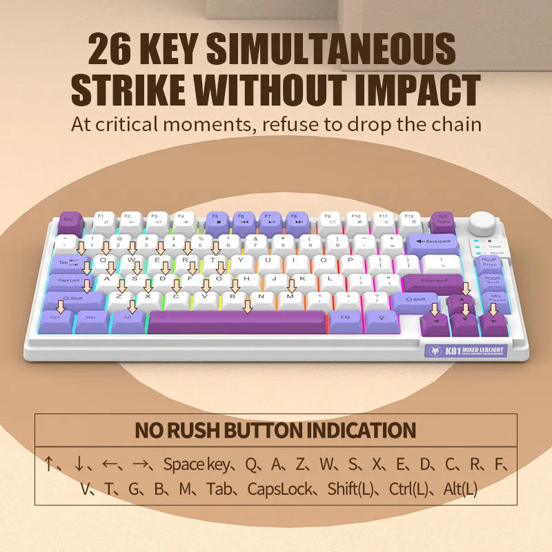 K81 Gaming Keyboard 81-Key 80% Wired RGB Gaming Keyboard with Volume Knob, Ergonomic USB Gaming Keyboard for PC, Laptop, Mac & Multi-Language Layouts
