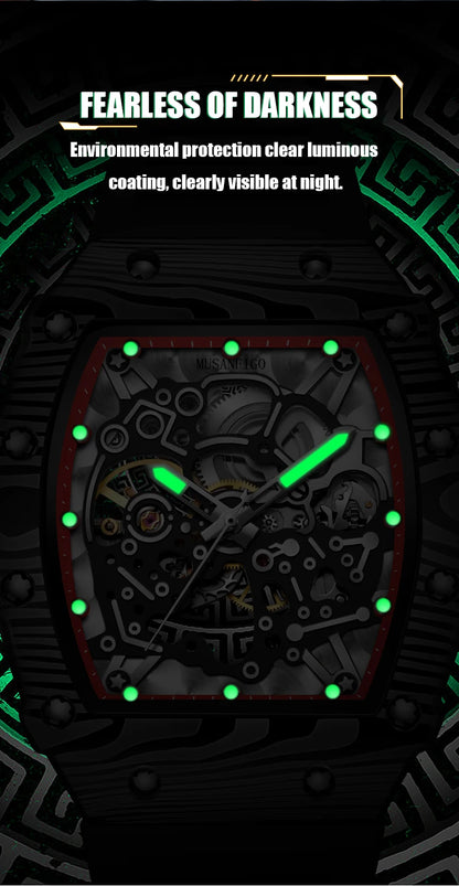 MUSANFIGO barrel shaped design, luxurious fully automatic mechanical men's watch, waterproof and luminous trendy watch