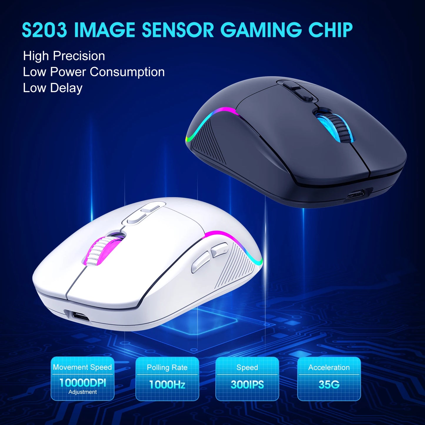 Mouse tri-mod 2.4G wireless/Bluetooth/cu fir, DPI reglabil pe 6 trepte, baterie 500mAh, iluminare RGB, mouse esports pentru gaming, macro și birou