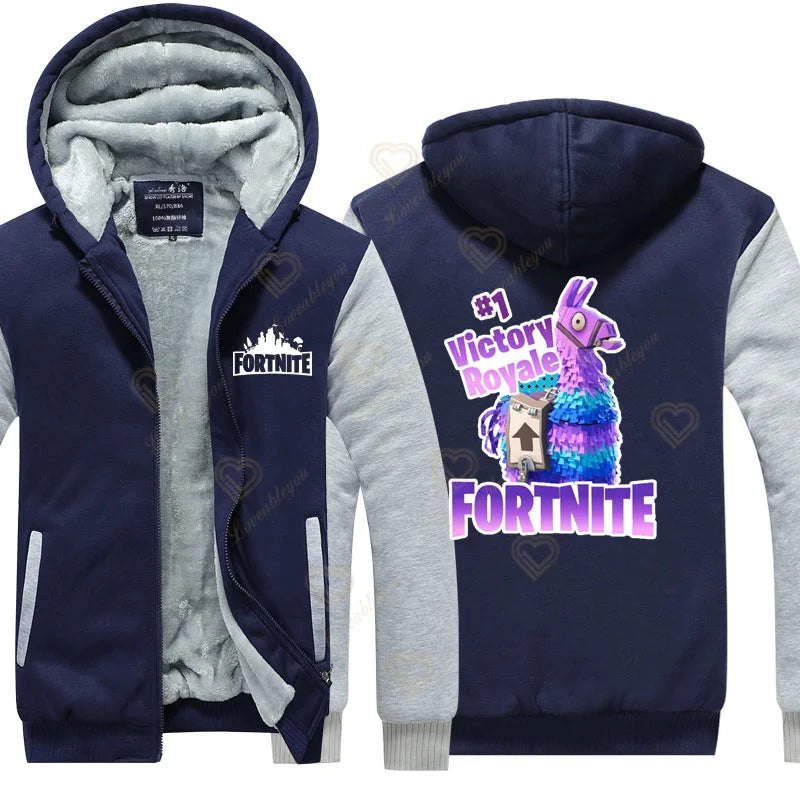Winter Warm Fortnite Luminescent Hoodies Men Women Game Cosplay Sweatshirts Thick Fleece Zipper Couple Jacket & Coat