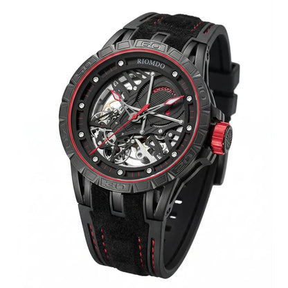 OBLVLO Men's Two Tone Big Skeleton Dial Mechanical Automatic Watch Luminous Waterproof Rubber Band Machinery Clock RD-903
