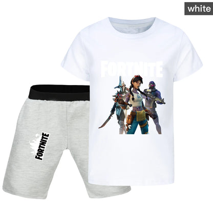 Fortnite Summer Kids Cartoon T-shirts Shorts Two-piece Set Baby Boys Tracksuit Girls Outfits 505