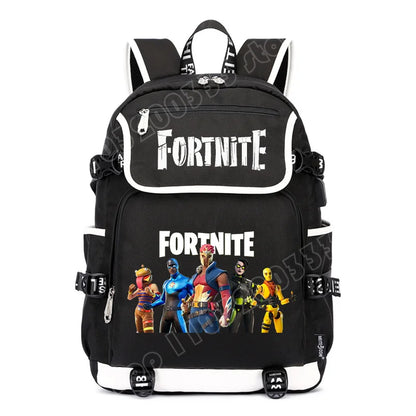 Mochila Fortnite de Grande Capacidade, Saco de Ombro Casual com Porta USB, Unissexo, Estilo Anime, para Estudantes, Nova Mala Escolar Elegante, Presente de Papelaria
