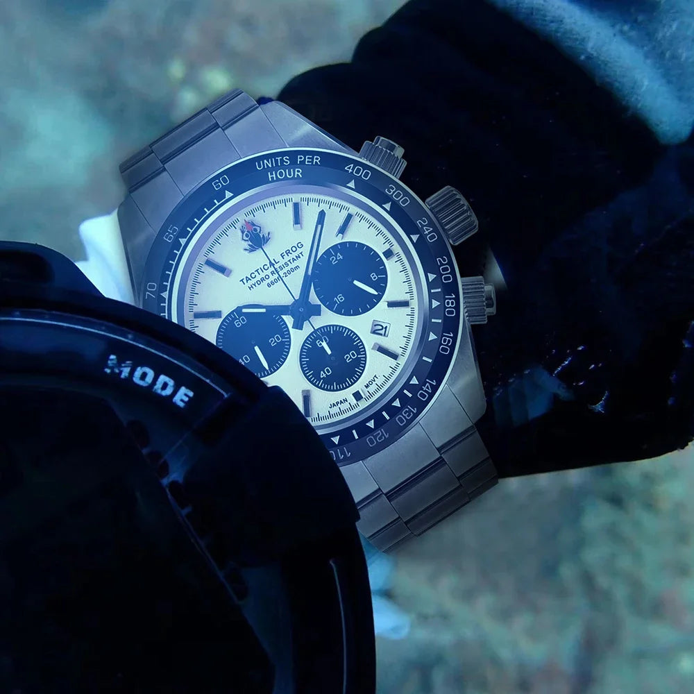 Tactical Frog Quartz Watch VS75 Solar Chronograph Sapphire 200m Waterproof Luxury Watch Luminous Quartz Movement 41mm Mens Watch