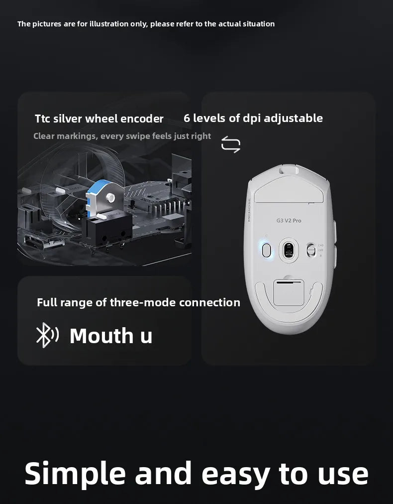 Ratón inalámbrico MCHOSE G3 V2 PRO Bluetooth trimodo ergonómico y ligero para portátil, oficina, gaming y accesorios de ordenador