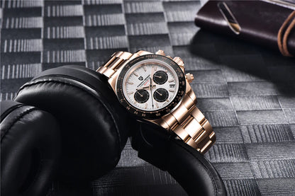 PAGANI DESIGN V2 40MM Herrenuhr mit Meteorit-Zifferblatt, Quarzwerk, Saphirglas, Retro-Chronograph, wasserdichte Uhr für Herren
