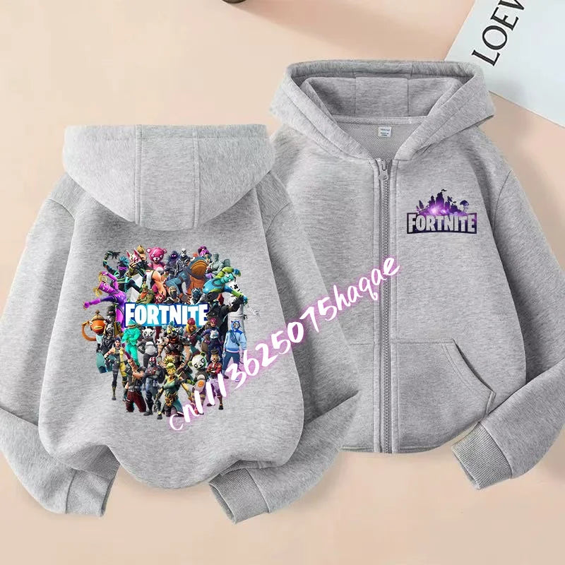 Fortnites Kids Zipper Hooded Coats Anime Fortress Night Sweatshirts Game Spring Autumn Hoodies Sportwear Children Clothes Gift