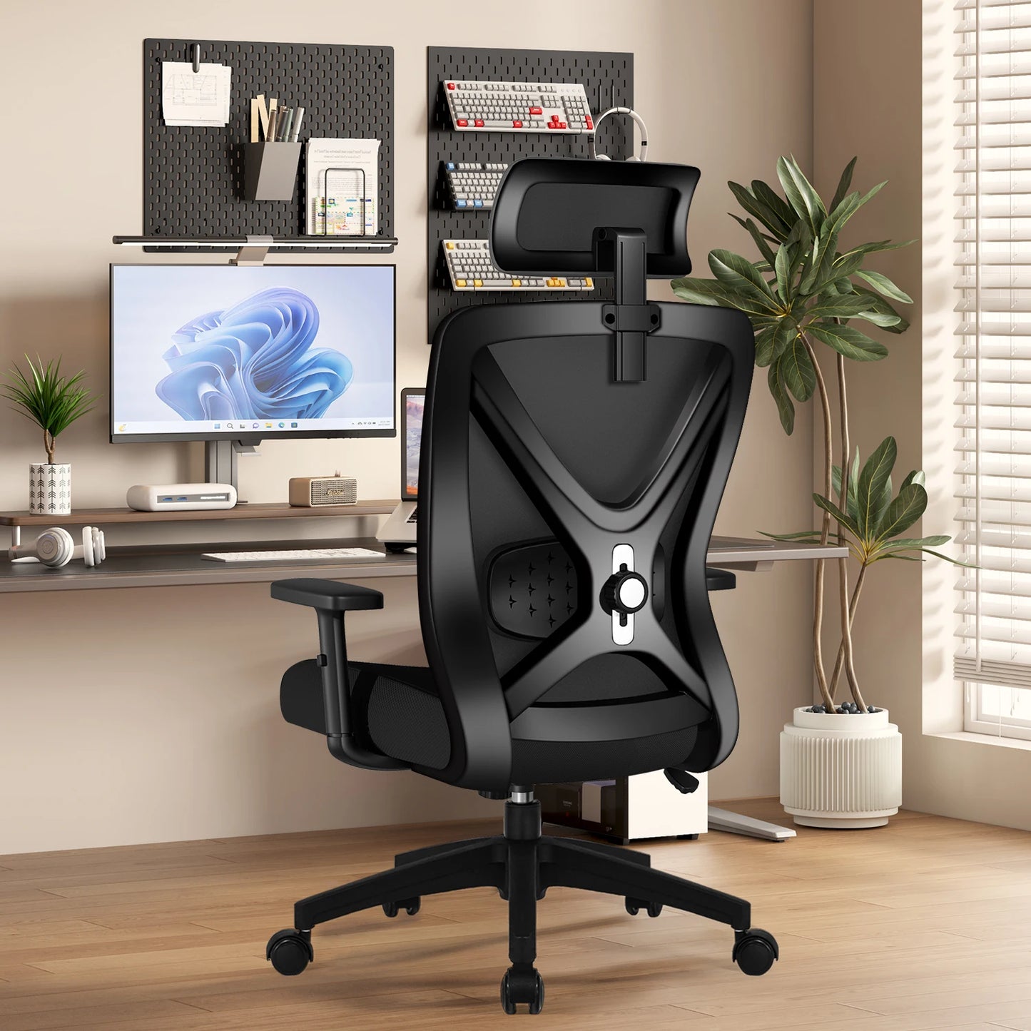 AUTHMIC Ergonomic Office Chair Mesh Back, 5D Lumbar Support, Reclining 90–135°, Adjustable Armrest & Headrest for Home Office