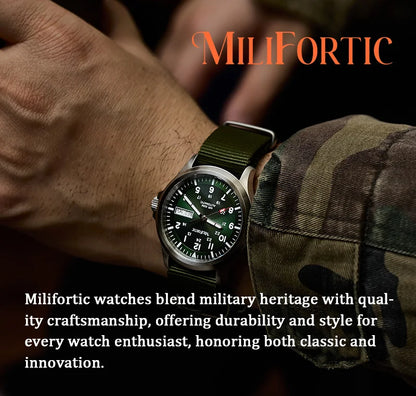 Milifortic M096 Men's Pilot Watch Large Arabic Numerals Military Style NH38 Auto Watch BGW9 Luminous 100M Waterproof Field Watch