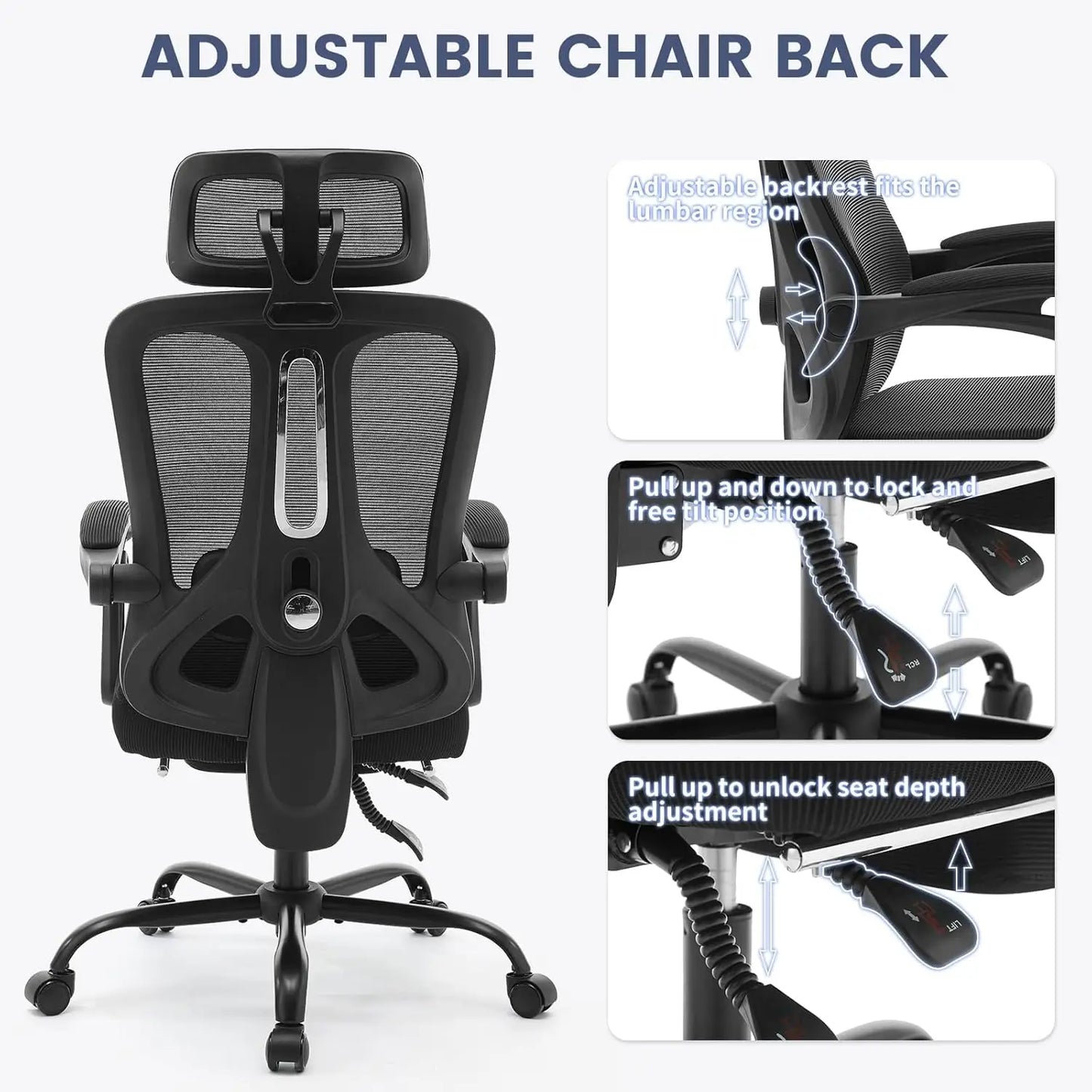 Ergonomic Office Chair With Adjustable Lumbar Support & Footrest, High-Back Mesh Gaming Chair With Tilt Mechanism For Home