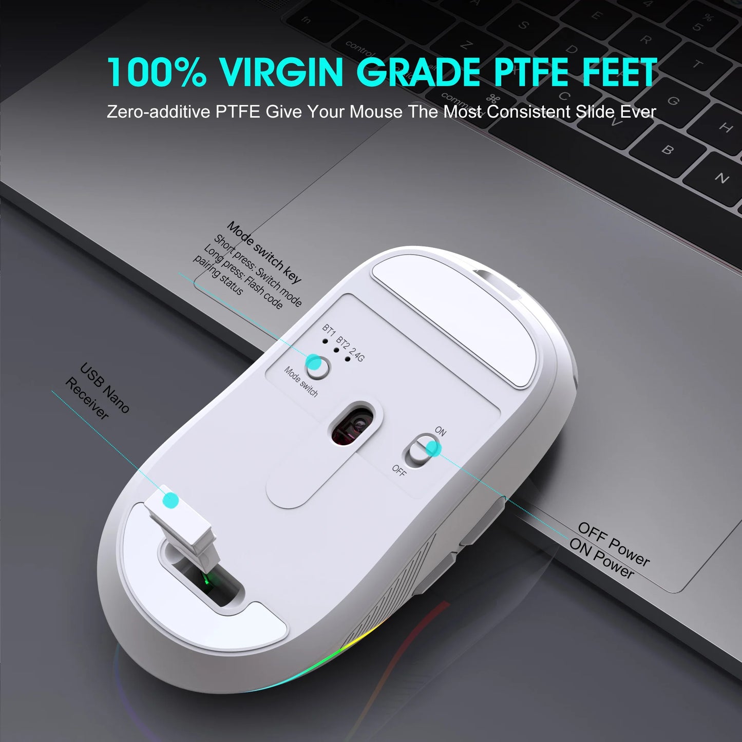 Mouse tri-mod 2.4G wireless/Bluetooth/cu fir, DPI reglabil pe 6 trepte, baterie 500mAh, iluminare RGB, mouse esports pentru gaming, macro și birou