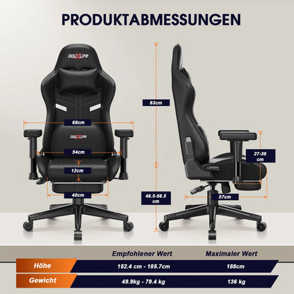 GC-RC03 Gaming Chair Ergonomic Office Chair with Kneading Massage and Heating 90°-175° Recline for Computer Gaming Home Office