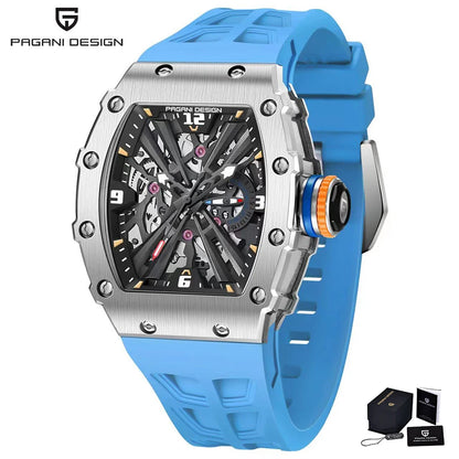 2026 Neue PAGANI DESIGN Herren-Quarzuhr VH65-Uhrwerk, Skeleton-Zifferblatt, 100M wasserdicht, sportliche rechteckige Uhr mit Saphirglas für Herren