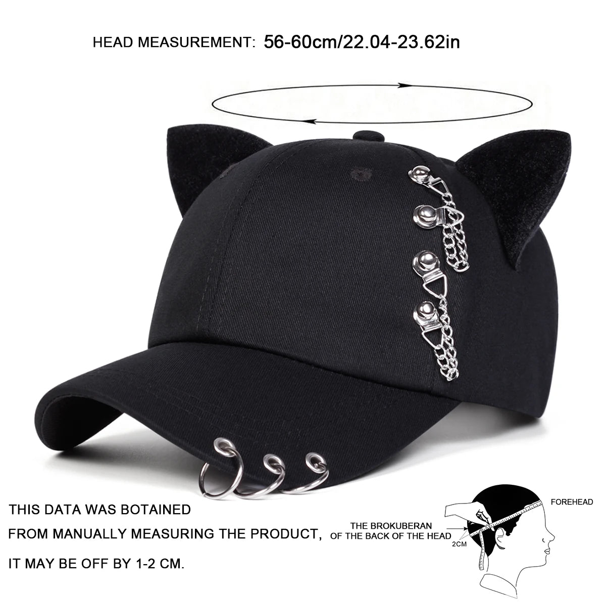 Unisex Cat Ear Chain Iron Ring Baseball Caps Spring Autumn Outdoor Adjustable Casual Hats Sunscreen Hat Sports Cap