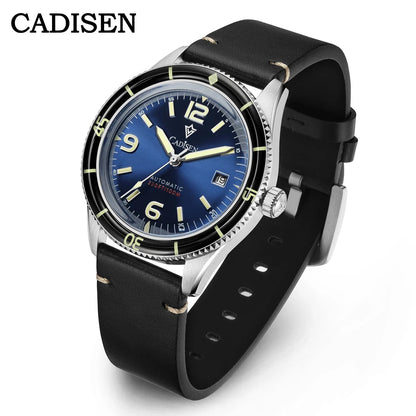 CADISEN 2026 Watch Men Mechanical Wristwatches MIYOTA 8215 Movement Genuine Leather Strap Waterproof Luminous Red Mens Watches