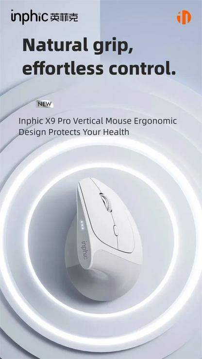 Ratón inalámbrico vertical Inphic X9 PRO con carga rápida Type-C, ergonómico y silencioso, para oficina, portátil, PC, ordenador y gaming