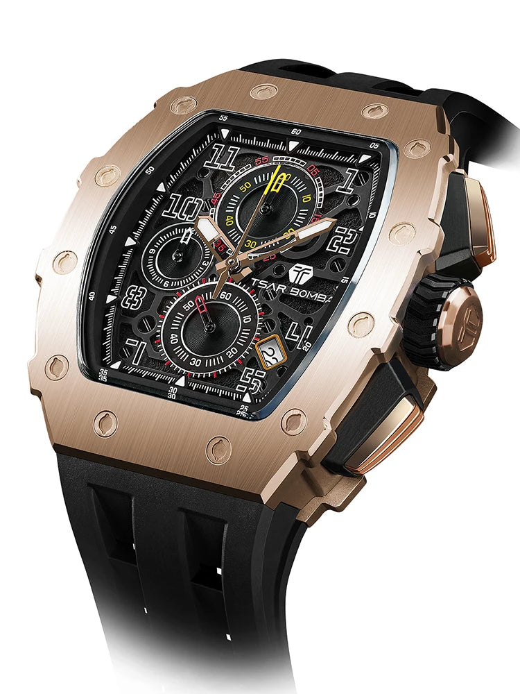 TSAR BOMBA Neue TB8204 Uhr für Herren, Japanisches Quarz-Chronographenwerk, 50M wasserdichte Armbanduhr, modische Sportuhr, luxuriöses Geschenk für Herren