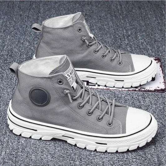 Men's Canvas Shoes High Top Casual Breathable Sports Shoes Gray Skateboarding Vulcanized Shoes Comfortable Sneakers 2025 New