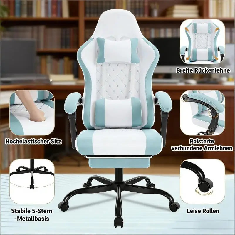 Gaming chairs, office chairs, desk chairs, and swivel chairs. Made with breathable fabric, equipped with 360° swivel casters and seats for easy movement, and featuring soft and comfortable cushions.