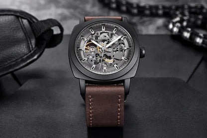 BENYAR Watch for Men Luxury Skeleton Tourbillon Automatic Mechanical Men's Watch 30M Waterproof Leather Strap Sports Reloj Hombre