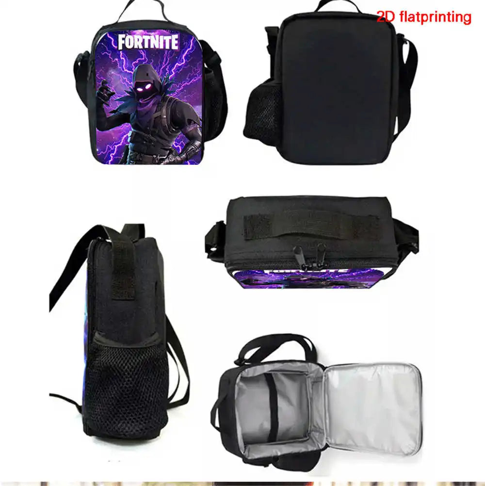 Cute Cartoon 3pcs Set School Backpack with Lunch Bag and Pencil Case, Large Anime Fortnite Kids School Bags for Boys and Girls