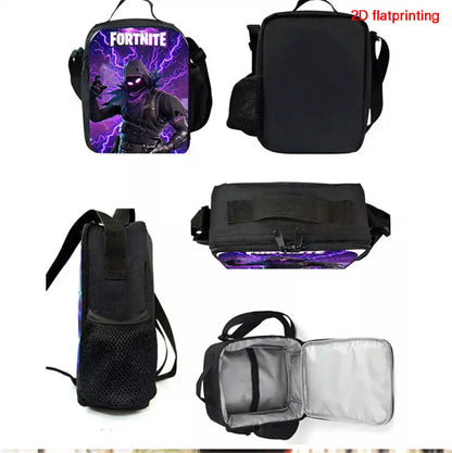 Cute Cartoon 3pcs Set School Backpack with Lunch Bag and Pencil Case, Large Anime Fortnite Kids School Bags for Boys and Girls