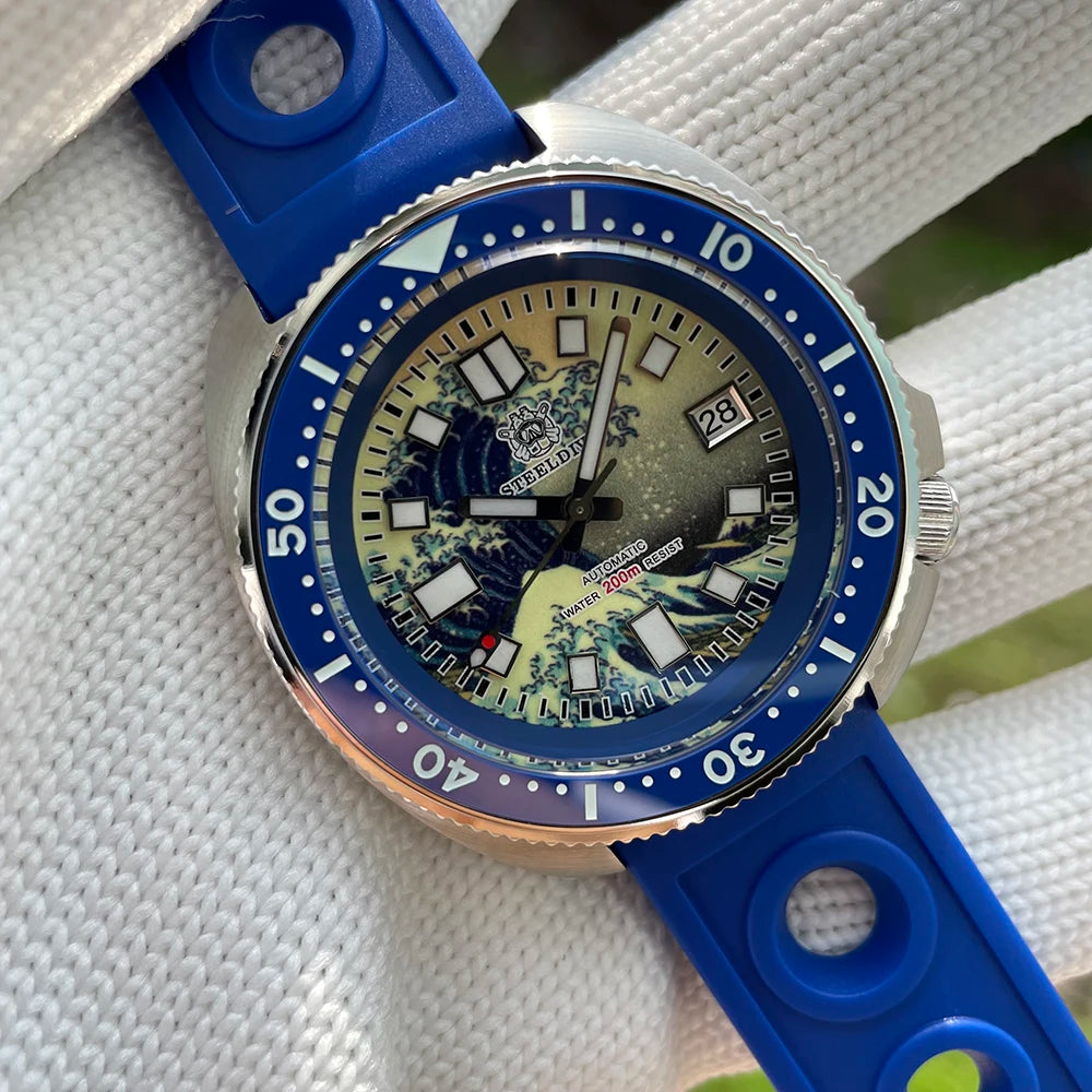 STEELDIVE SD1970J Kanagawa Turtle Full Luminous Dial Ceramic Bezel NH35 AutomaticSTEELDIVE Offical Store Mens Dive Watch