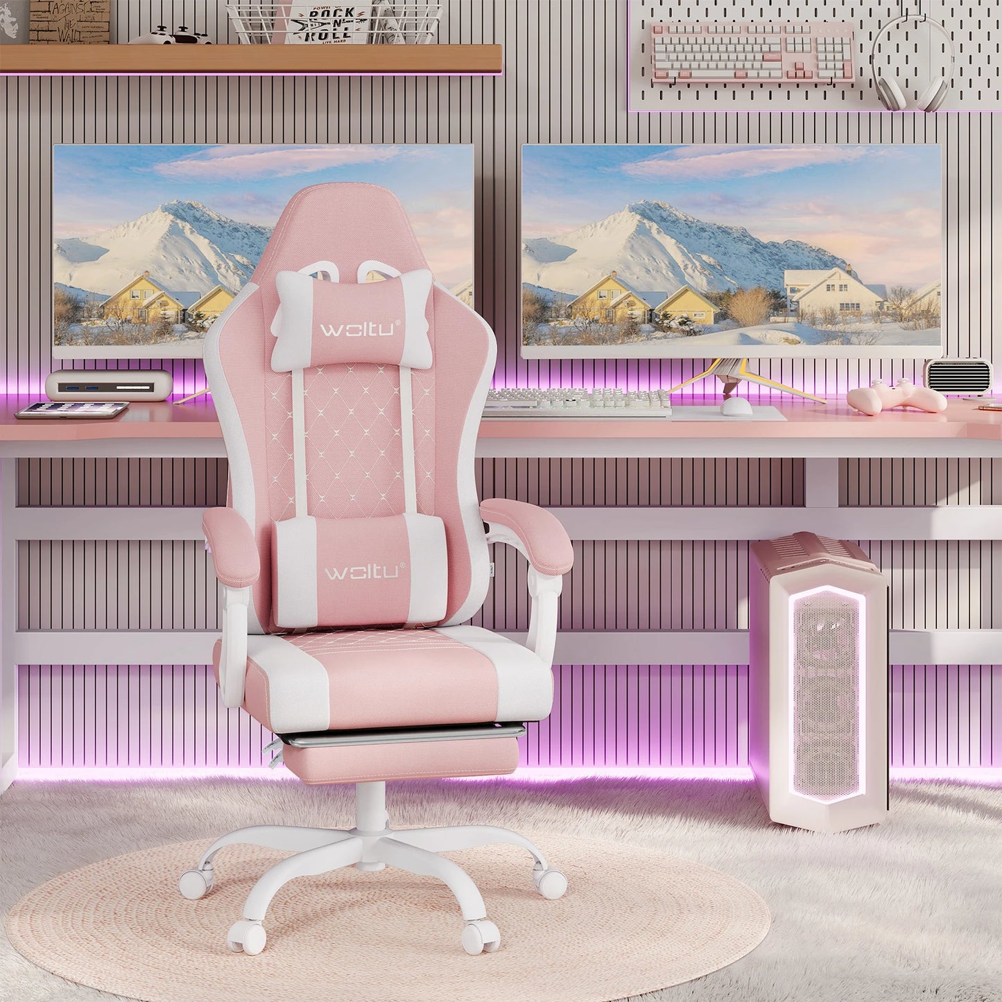 WOLTU Swivel Computer Chair with Massage Function Ergonomic Office Chair with Pillow & Footrest Height Adjustable Gaming Chair